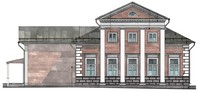 Рис. 2. Вариант реконструкции главного фасада первоначального объема здания  на период первой половины XIX в.