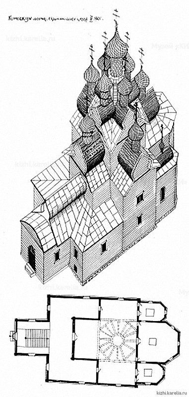 Церковь Троицы Клименецкого монастыря. План, аксонометрия. Реконструкция 3-го этапа строительства