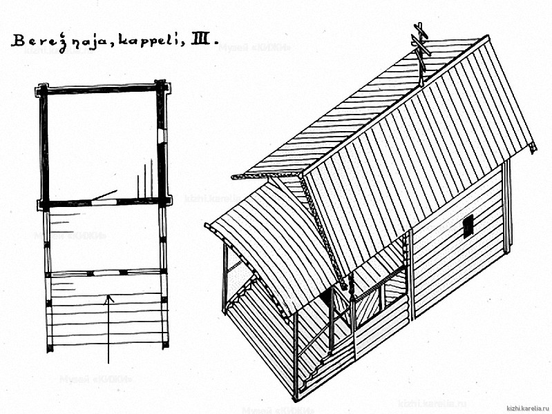 Часовня в д.Бережная. План, аксонометрия. Реконструкция 3-го этапа строительства