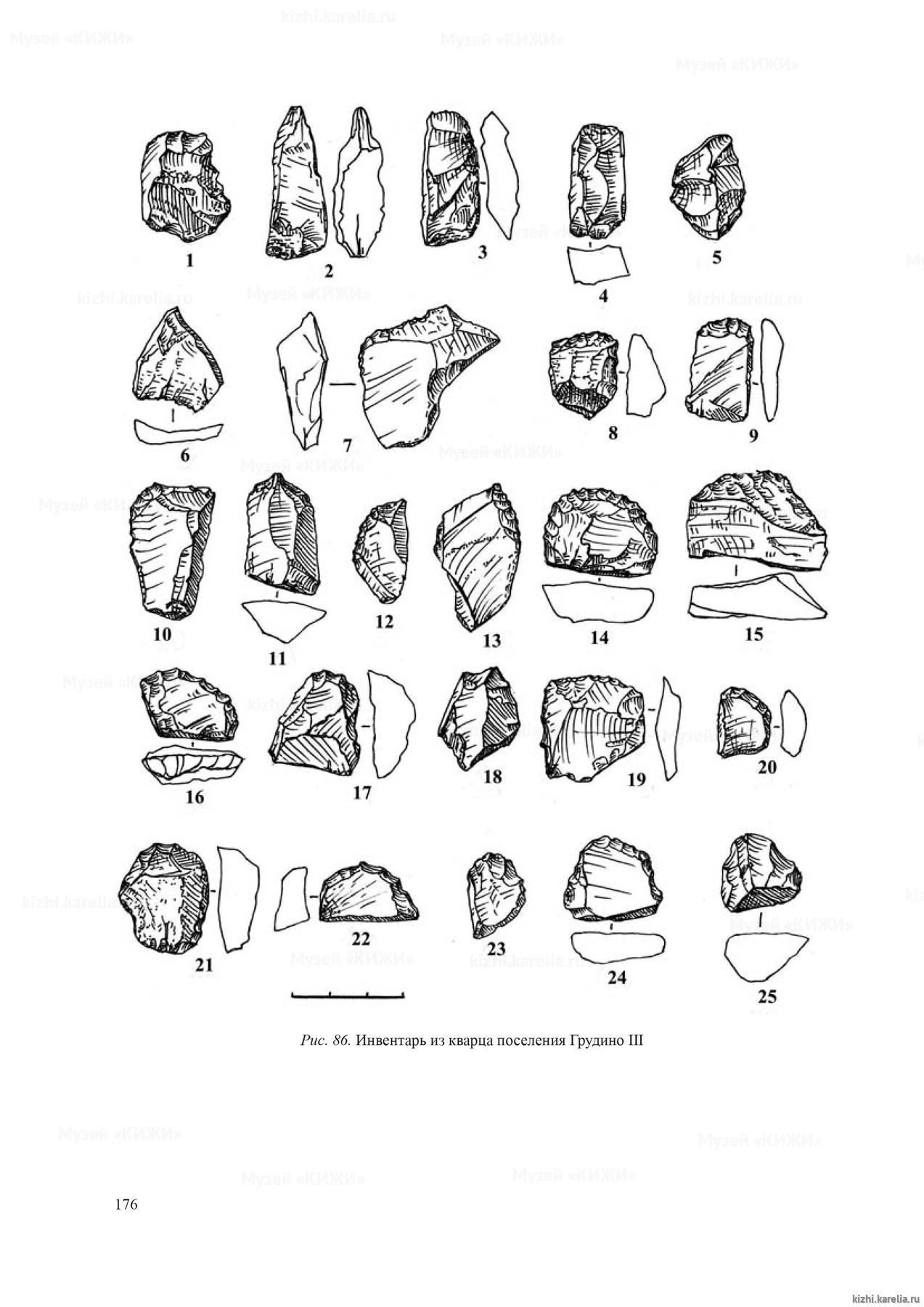 Рис. 86. Инвентарь из кварца поселения Грудино III