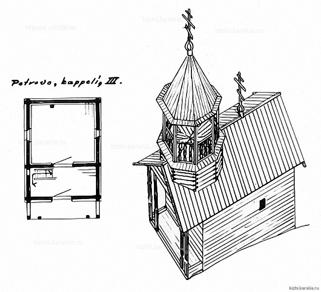 Часовня в д.Петрово. План, аксонометрия. Реконструкция 3-го этапа строительства