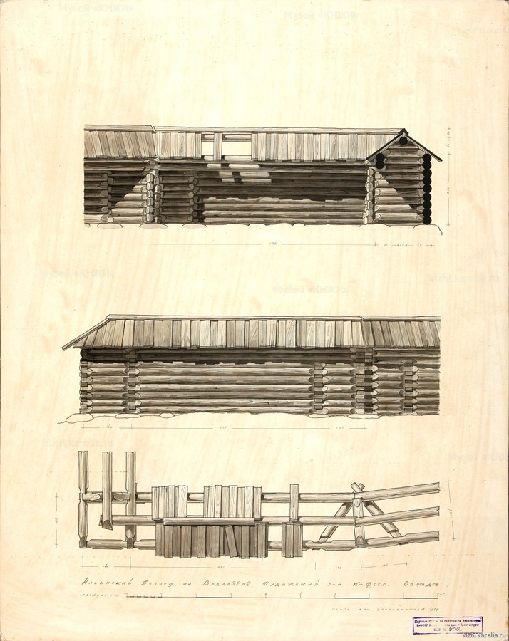 Чертёж обмерный. Ильинский Водлозерский погост. Разрезы входа в ограду