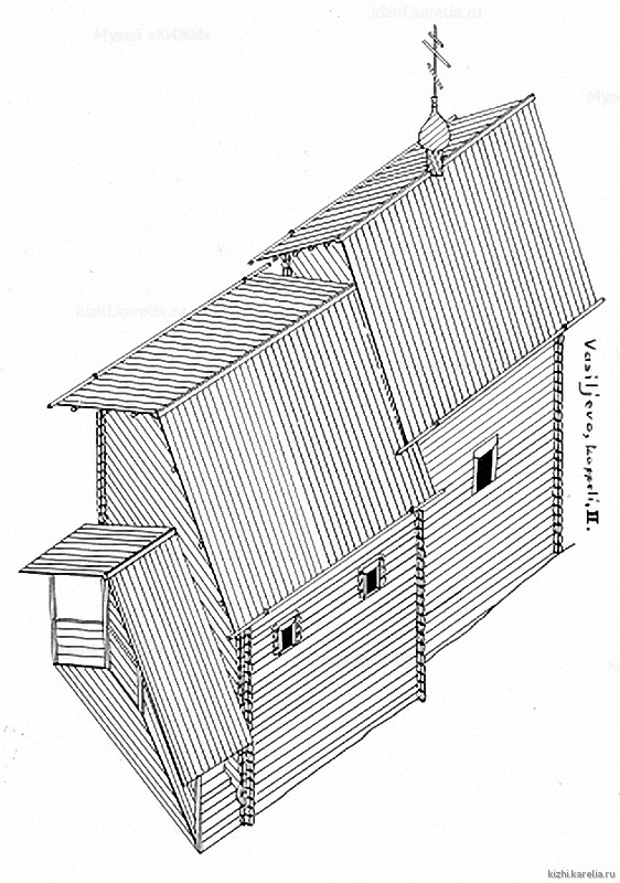 Часовня в д.Васильево. Аксонометрия. Реконструкция 2-го этапа строительства