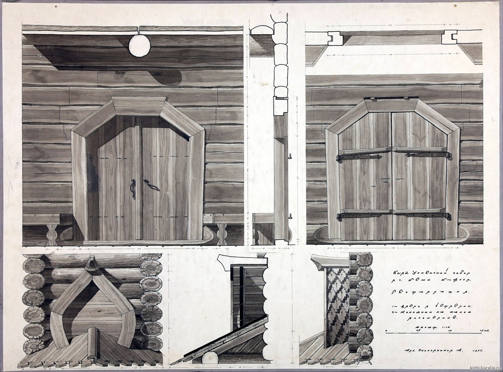 Чертёж реставрации. Дверь в четверик. Кокошник на малом восьмерике
