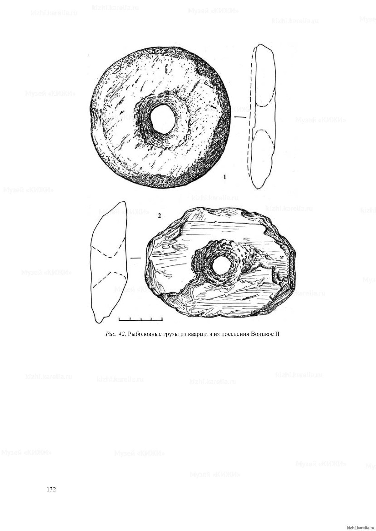 Рис. 42. Рыболовные грузы из кварцита из поселения Воицкое II