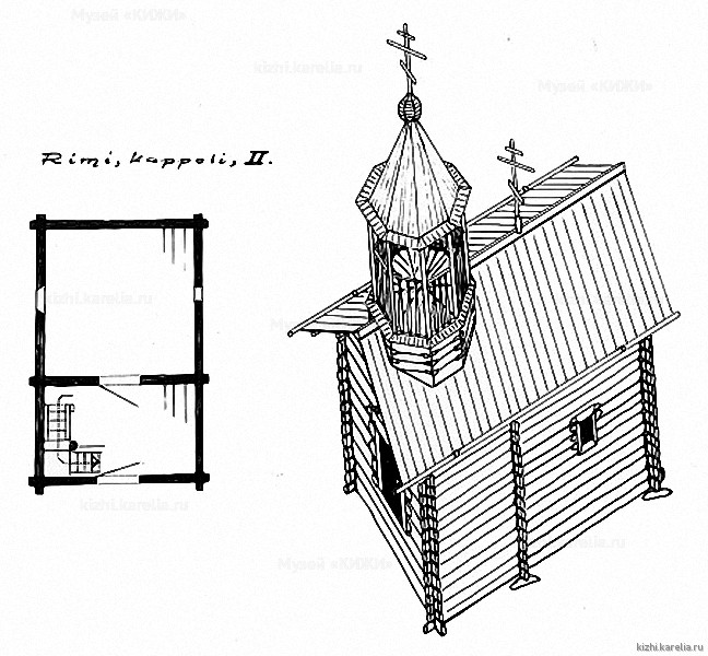 Часовня в д.Рим. План, аксонометрия. Реконструкция 2-го этапа строительства