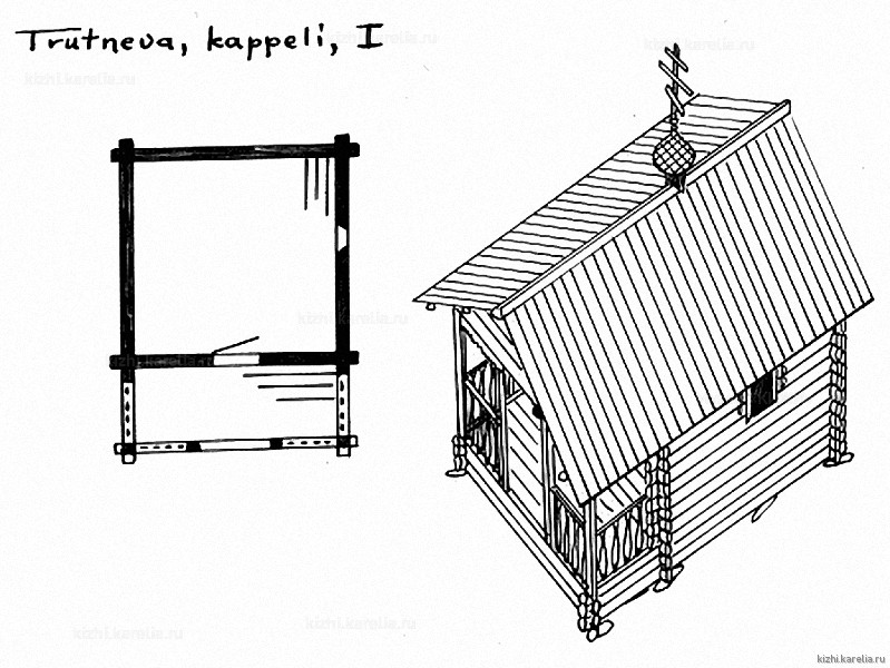 Часовня в д.Трутнево. План, аксонометрия. Реконструкция 1-го этапа строительства