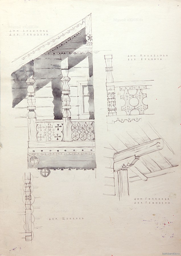 Резные детали домов в деревнях Габозеро, Арькойла, Щеккила Пряжинского р-на.