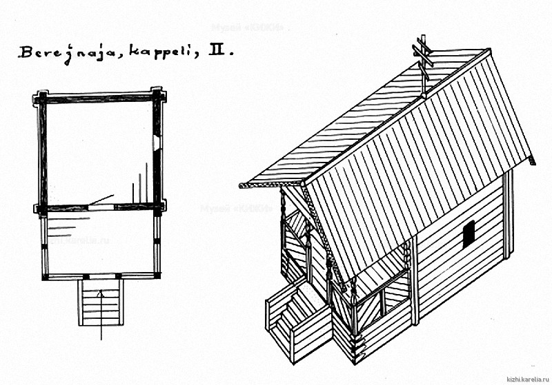 Часовня в д.Бережная. План, аксонометрия. Реконструкция 2-го этапа строительства