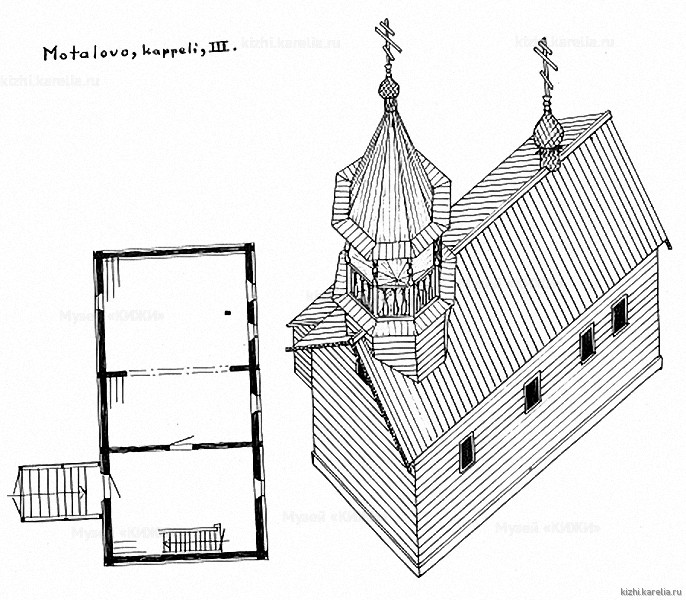 Часовня в д.Моталово. План, аксонометрия. Реконструкция 3-го этапа строительства