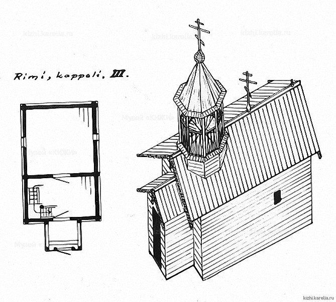 Часовня в д.Рим. План, аксонометрия. Реконструкция 3-го этапа строительства