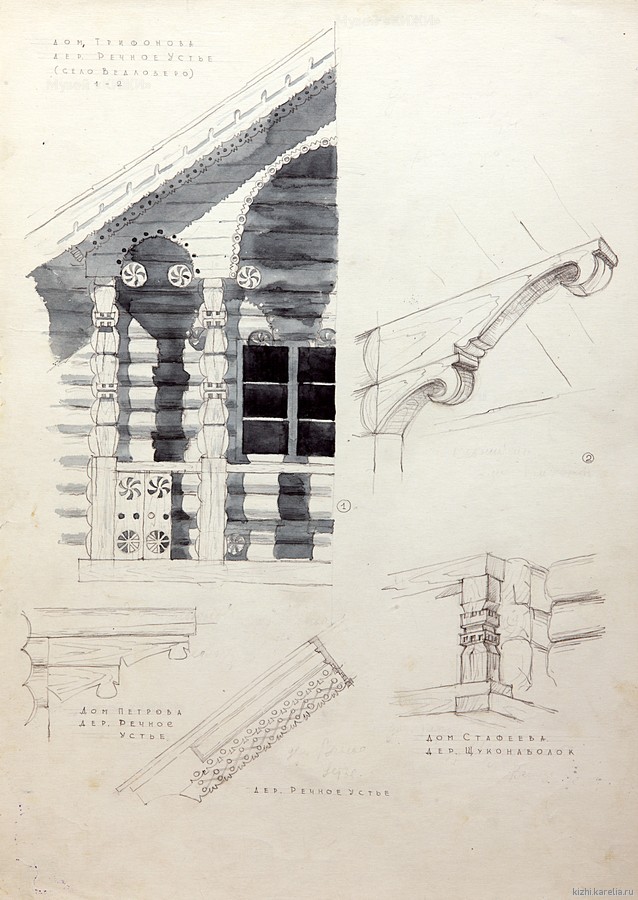 Резные детали домов в деревнях Речное устье, Щукнаволок Пряжинского р-на.
