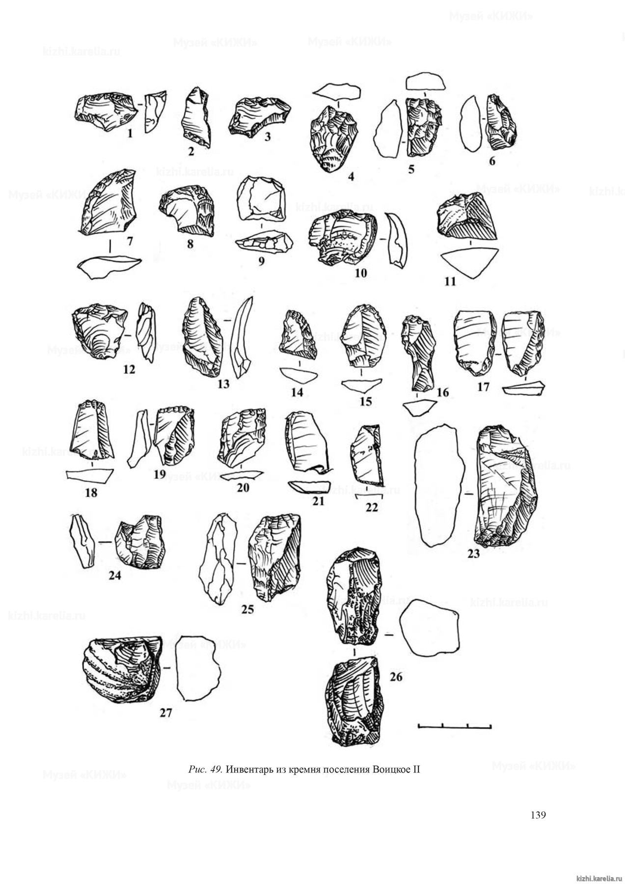 Рис. 49. Инвентарь из кремня поселения Воицкое II
