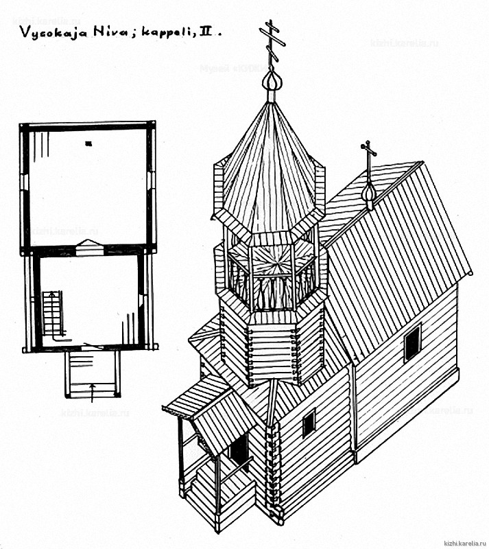 Часовня в д.Высокая Нива. План, аксонометрия. Реконструкция 2-го этапа строительства