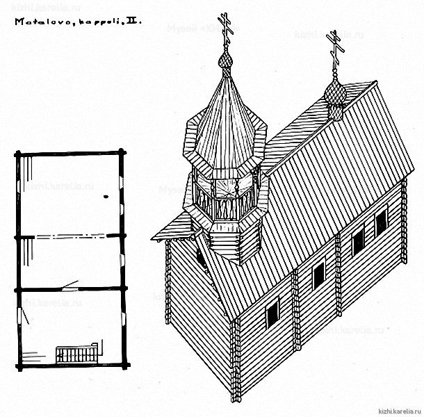 Часовня в д.Моталово. План, аксонометрия. Реконструкция 2-го этапа строительства