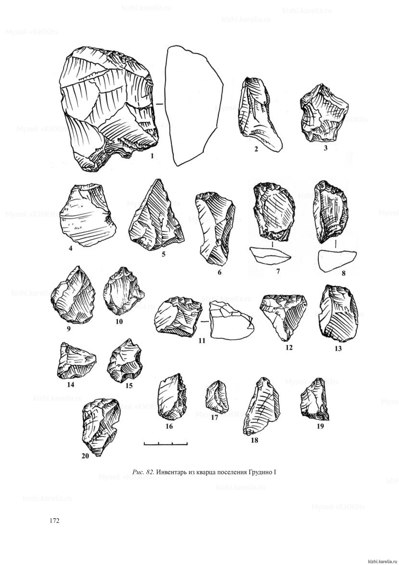 Рис. 82. Инвентарь из кварца поселения Грудино I