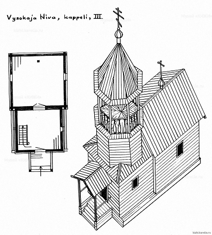 Часовня в д.Высокая Нива. План, аксонометрия. Реконструкция 3-го этапа строительства