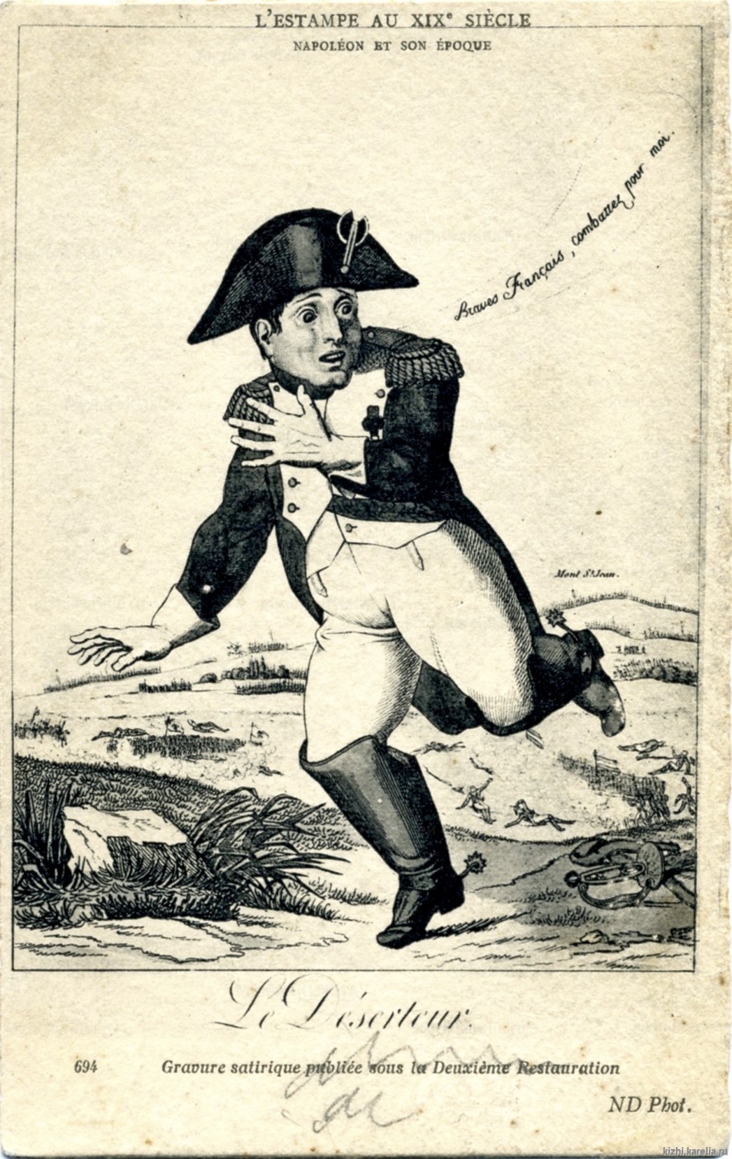 L'estampe au XIXе siecle. Napoleon et son epoque. Le Diserteur. Gravure satirique publiee sous la Deuxieme Restauration