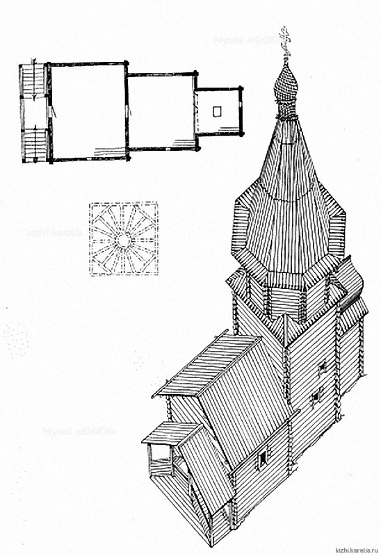 Часовня в д.Яндомозеро. План, аксонометрия. Реконструкция 2-го этапа строительства