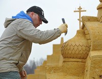 Песчаный двойник знаменитой Преображенской церкви на острове Кижи