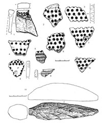 Рис. 5. Находки из поселений Ванчозеро 1-10 (1-10) и Ванчозеро 2 (11)