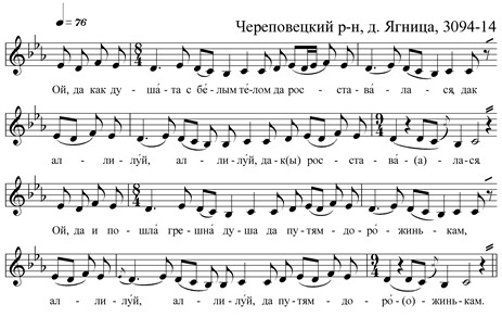 Пример 2. «Как душа с белым телом расставалася»