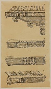 Рис. 1. Кижи КП-4505/2, л. 1. а) Помочи. Дер. Проккойла Сямозерского р-на; б–г) Резные потоки.  Медвежьегорский р-н.