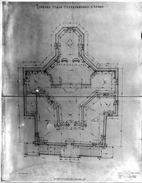 Рис.7. Церковь Спаса Преображения. 1714 г. План (86×65). 1945. Обмера Л.М.Лисенко.