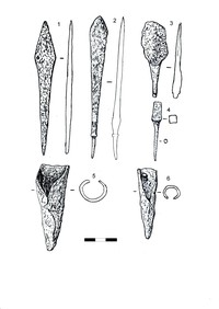 Рис. 13. Наконечники стрел (1–4) и втоки (5, 6) из железа