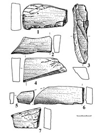 Рис.5. Предметы из сланца (2–6) и кварцита (1)