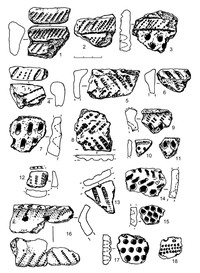 Рис.21. Образцы керамики из поселений Радколье 4 (1–4), Радколье 6 (5–15) и Радколье 7 (16–18)