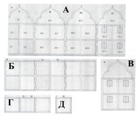 2. Схема составного каркаса для сборки разных изделий     из унифицированных рельефов-модулей: А – складень с кокошниками     «полница» на 20 рельефов; Б – складень тройной «большие праздники»     на 12 рельефов; В – икона с кокошником на 5 рельефов; Г – складень    тройной «малые праздники» на 3 ре